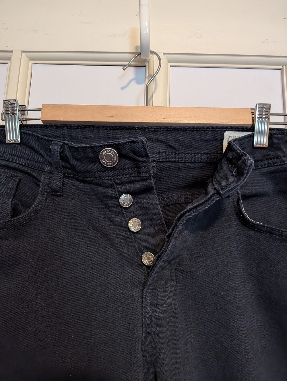 Button-fly! Denim&Co 32/32 Dark Blue Straight Stretch Jeans
